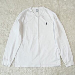 POLO Ralph Lauren Men White Cotton Jersey Long Sleeve Shirt MEDIUM Classic Basic
